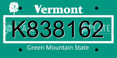 K838162 Vermont License Plate