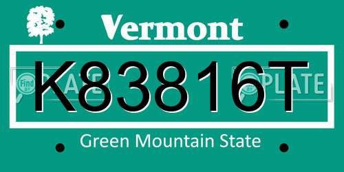 K83816T Vermont License Plate