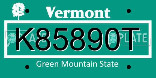 K85890T Vermont License Plate