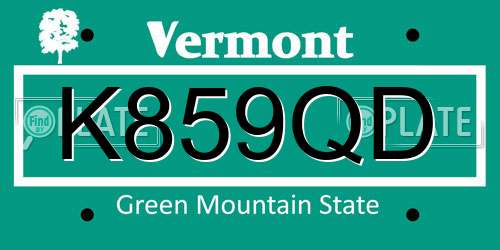 K859QD Vermont License Plate