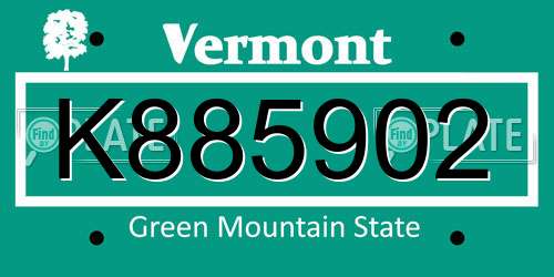 K885902 Vermont License Plate