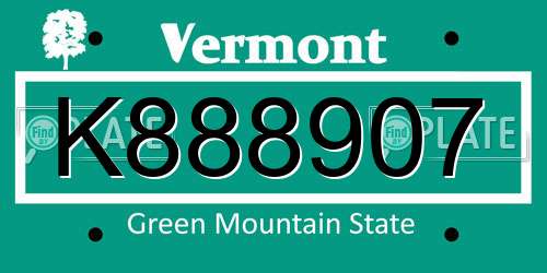 K888907 Vermont License Plate