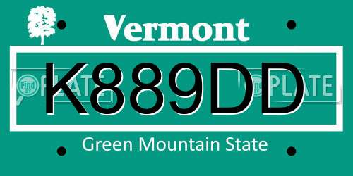 K889DD Vermont License Plate