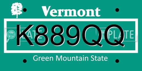K889QQ Vermont License Plate