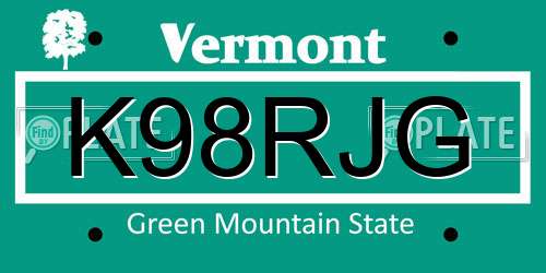 K98RJG Vermont License Plate