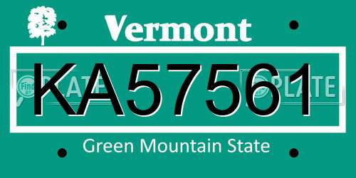 KA57561 Vermont License Plate