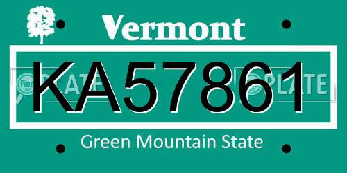 KA57861 Vermont License Plate