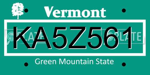 KA5Z561 Vermont License Plate