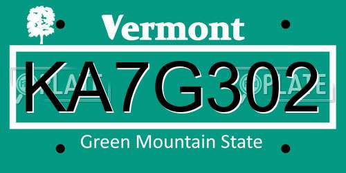 KA7G302 Vermont License Plate
