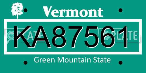 KA87561 Vermont License Plate