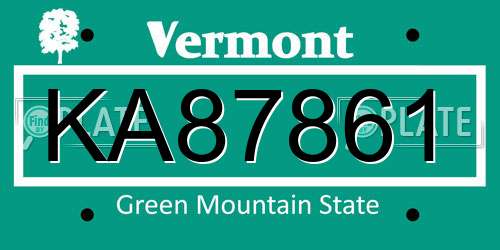 KA87861 Vermont License Plate