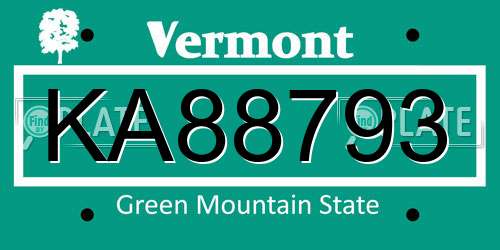 KA88793 Vermont License Plate