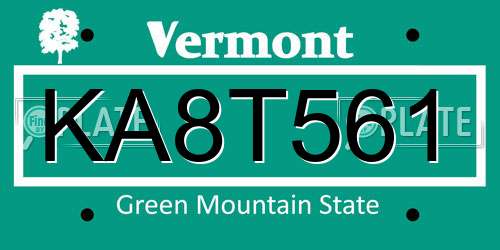KA8T561 Vermont License Plate