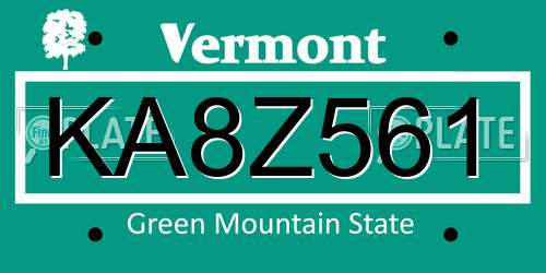 KA8Z561 Vermont License Plate