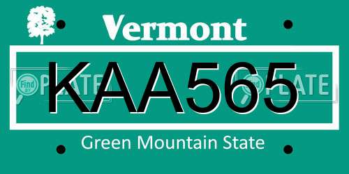 KAA565 Vermont License Plate