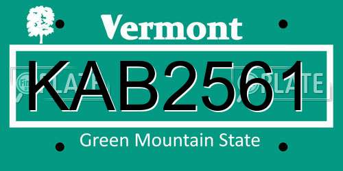 KAB2561 Vermont License Plate