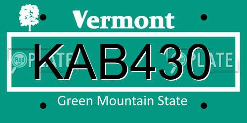 KAB430 Vermont License Plate