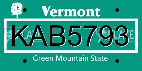 KAB5793 Vermont License Plate