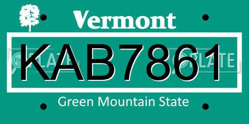 KAB7861 Vermont License Plate