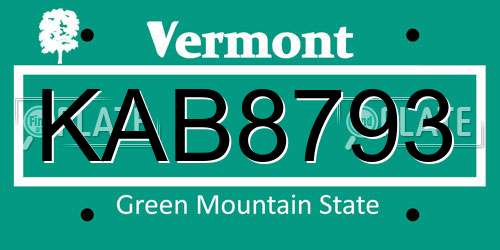 KAB8793 Vermont License Plate