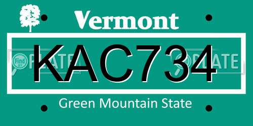 KAC734 Vermont License Plate