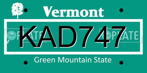 KAD747 Vermont License Plate