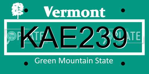 KAE239 Vermont License Plate