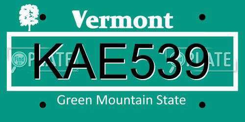 KAE539 Vermont License Plate