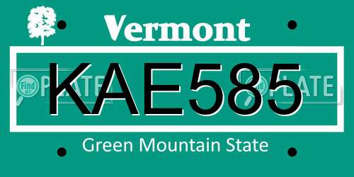 KAE585 Vermont License Plate