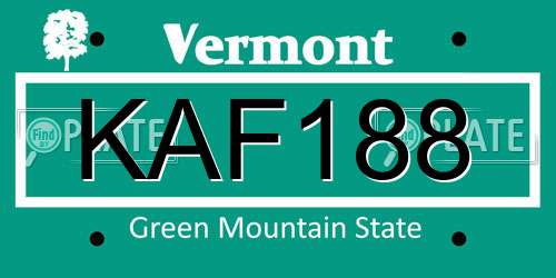 KAF188 Vermont License Plate