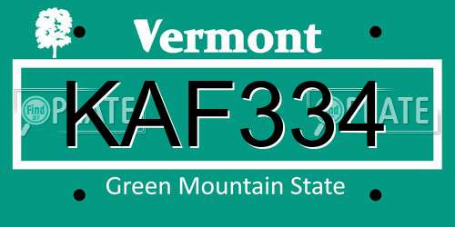 KAF334 Vermont License Plate
