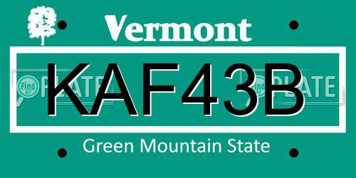 KAF43B Vermont License Plate
