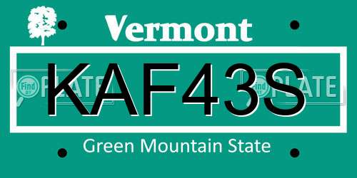 KAF43S Vermont License Plate
