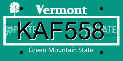 KAF558 Vermont License Plate