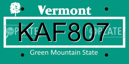 KAF807 Vermont License Plate