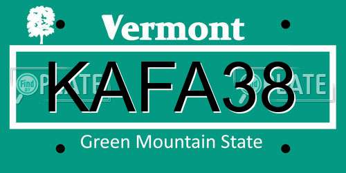 KAFA38 Vermont License Plate