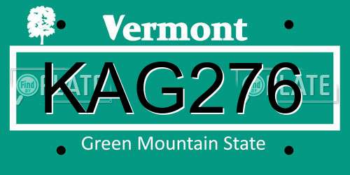 KAG276 Vermont License Plate