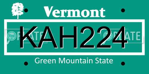 KAH224 Vermont License Plate