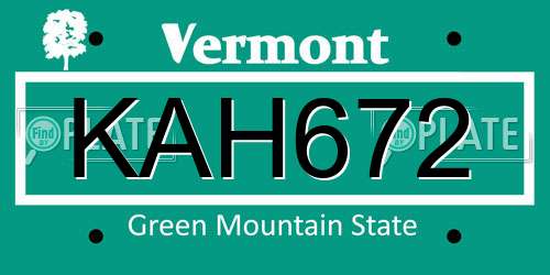 KAH672 Vermont License Plate