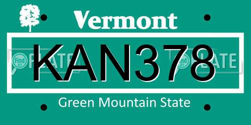 KAN378 Vermont License Plate