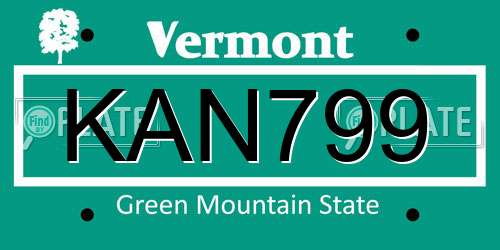 KAN799 Vermont License Plate