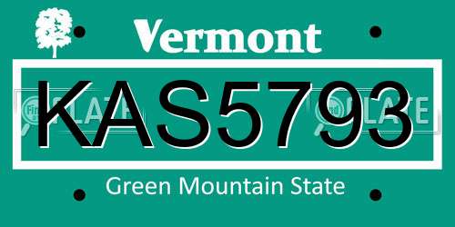 KAS5793 Vermont License Plate