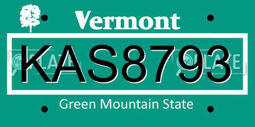 KAS8793 Vermont License Plate