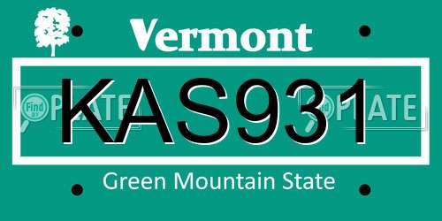 KAS931 Vermont License Plate