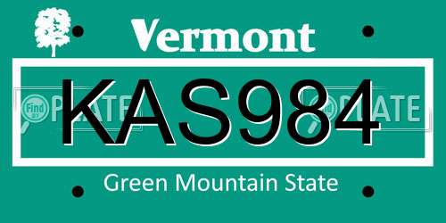 KAS984 Vermont License Plate