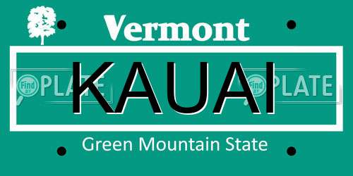 KAUAI Vermont License Plate