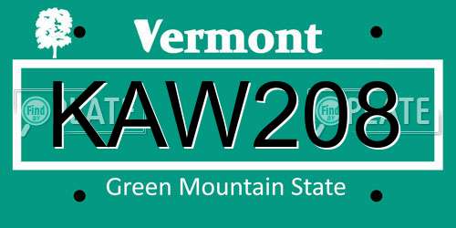 KAW208 Vermont License Plate