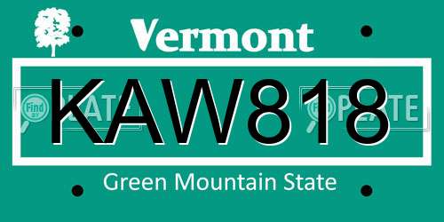 KAW818 Vermont License Plate