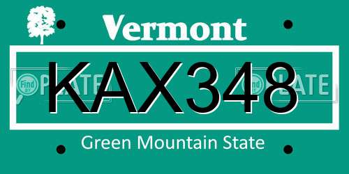 KAX348 Vermont License Plate