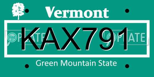 KAX791 Vermont License Plate